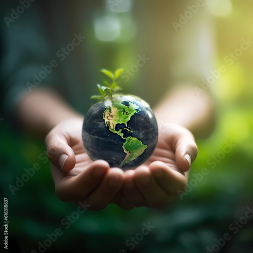 Fototapete Green energy planet in hands