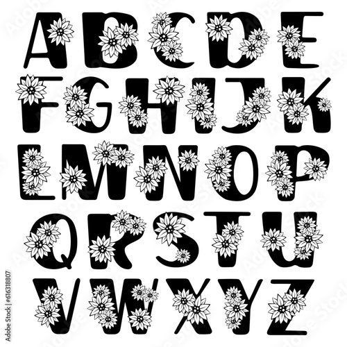Cute Alphabet with mini Sunflowers. Lovely letter design for decoration. Vector Illustration about Letter.