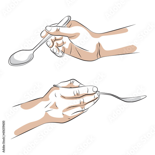 Sketch hand holding a spoon