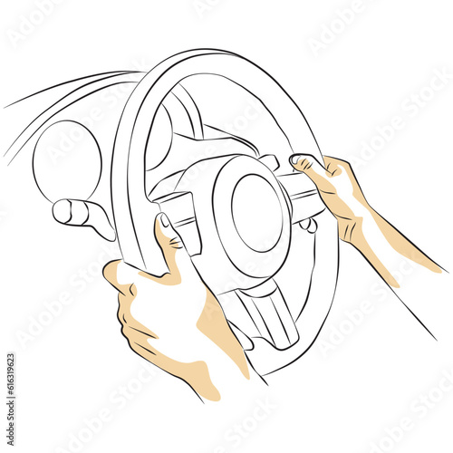 Sketch hand holding a steering wheel