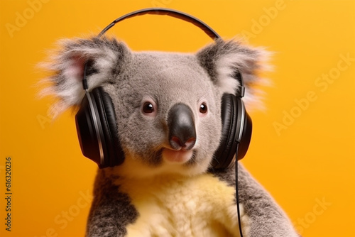 Generative AI. a cute koala wearing earphones