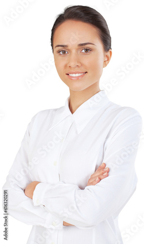 Friendly Young Woman with Arms Folded - Isolated