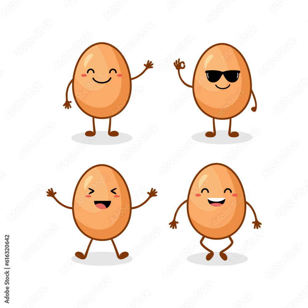 Cute happy chicken egg cartoon character set Cute happy chicken egg cartoon character set