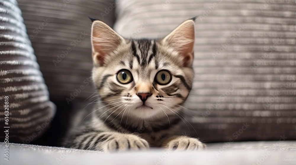 A Cute Striped Young Cat
