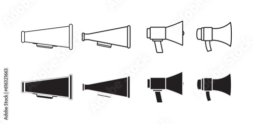 Black and white megaphone icon set vector, Megaphone Logo Design Template. Moderen and vintage classic.