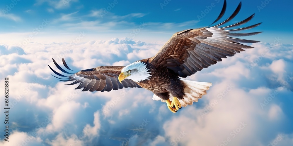 Fototapeta premium Eagle in flight above the clouds