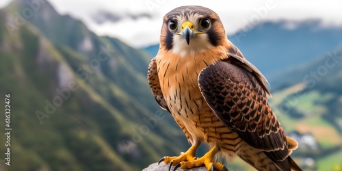 Falcon perched in front of a beautiful background