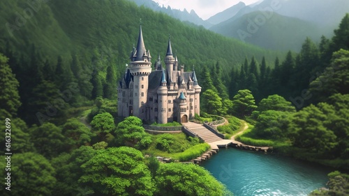 Castle in the woods, mountain castle, castle by the river