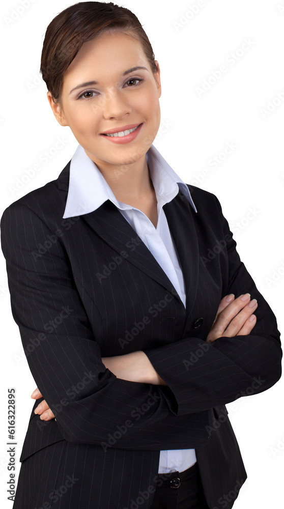 Smiling Young Businesswoman with Arms Folded - Isolated
