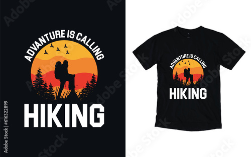Hiking t-shirt design, Vintage mountain lettering, adventure t-shirts, graphic vector element, hiker typography,