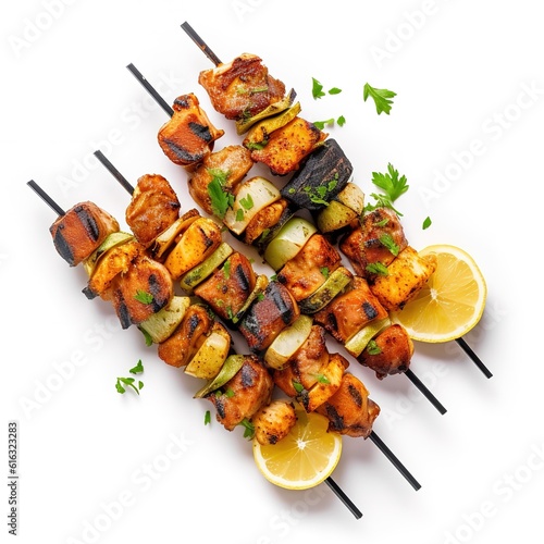 Fish Kebabs on white background