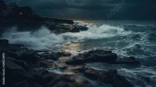 Rough Sea at night Dark and Moody Ocean Background 