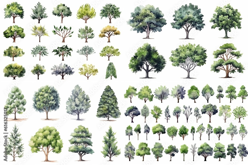 Fototapeta premium たくさんの木のイラスト,Generative AI AI画像