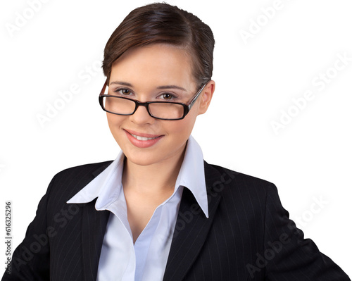 Friendly Young Businesswoman with Glasses - Isolated