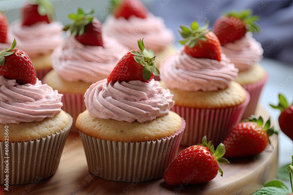 Cupcakes with Strawberry Frosting Fresh