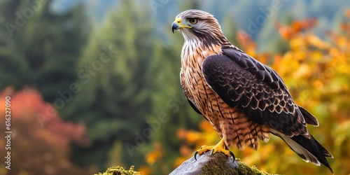 Hawk perched in front of a beautiful background