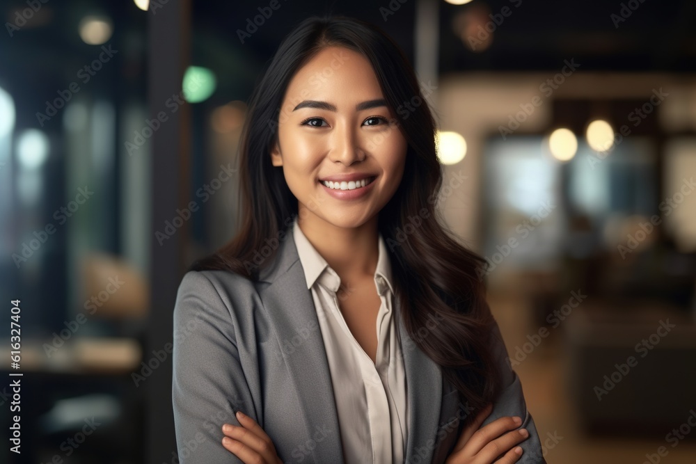 Naklejka premium Portrait of a beautiful Asian businesswoman smiling at the camera.Generative Ai