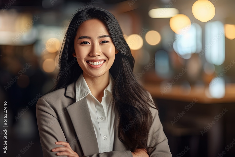 Portrait of a beautiful Asian businesswoman smiling at the camera.Generative Ai Portrait of a beautiful Asian businesswoman smiling at the camera.Generative Ai
