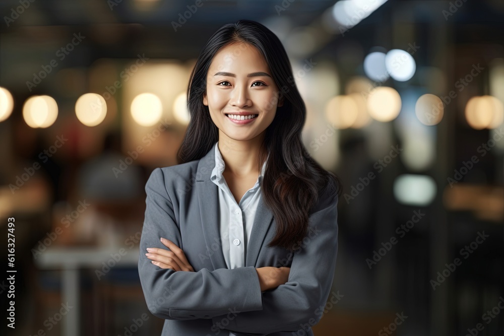 Portrait of a beautiful Asian businesswoman smiling at the camera.Generative Ai Portrait of a beautiful Asian businesswoman smiling at the camera.Generative Ai