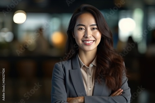 Portrait of a beautiful Asian businesswoman smiling at the camera.Generative Ai