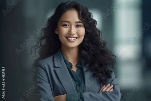 Portrait of a beautiful Asian businesswoman smiling at the camera.Generative Ai