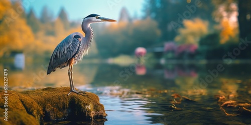 Heron perched in front of a beautiful background photo