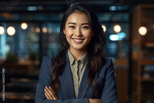 Portrait of a beautiful Asian businesswoman smiling at the camera.Generative Ai