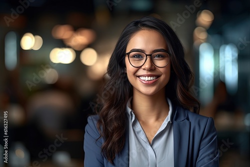 Portrait of a beautiful Asian businesswoman smiling at the camera.Generative Ai