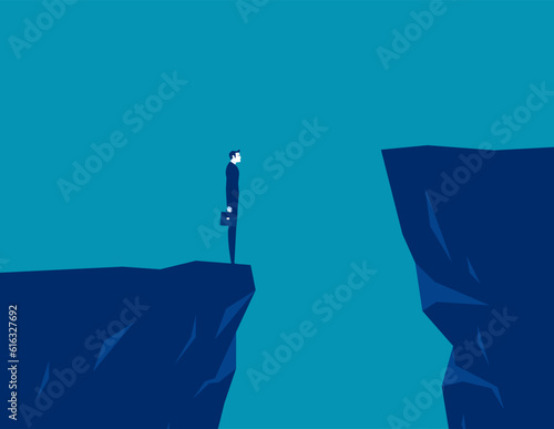 Standing on the edge of ravine thinking before making a decision. Business vector illustration