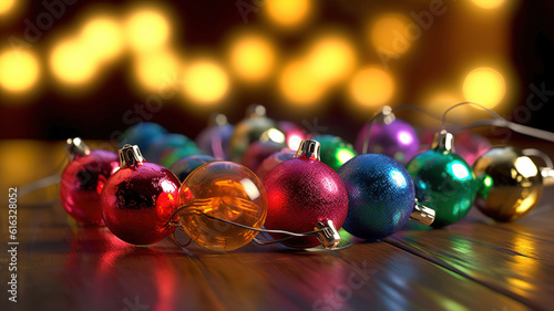 Close up of assorted Christmas baubles . Generative Ai