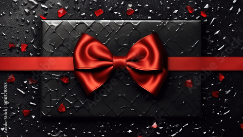 gift card wishes merry christmas background with red ribbon bow. Generative Ai