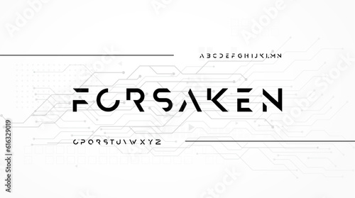 Abstract technology futuristic alphabet font. forsaken digital futuristic modern geometric space typography vector illustration