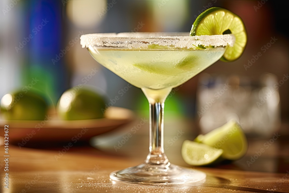 Margarita drink with garnish lime wedge