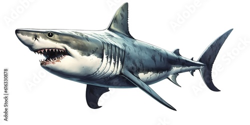 Megalodon shark on white background