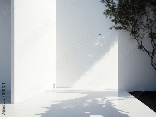 White Wall with Tree and Shadow  Minimal Abstract Background  AI Generated Image
