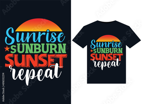 Sunrise sunburn sunset repeat illustrations for print-ready T-Shirts design