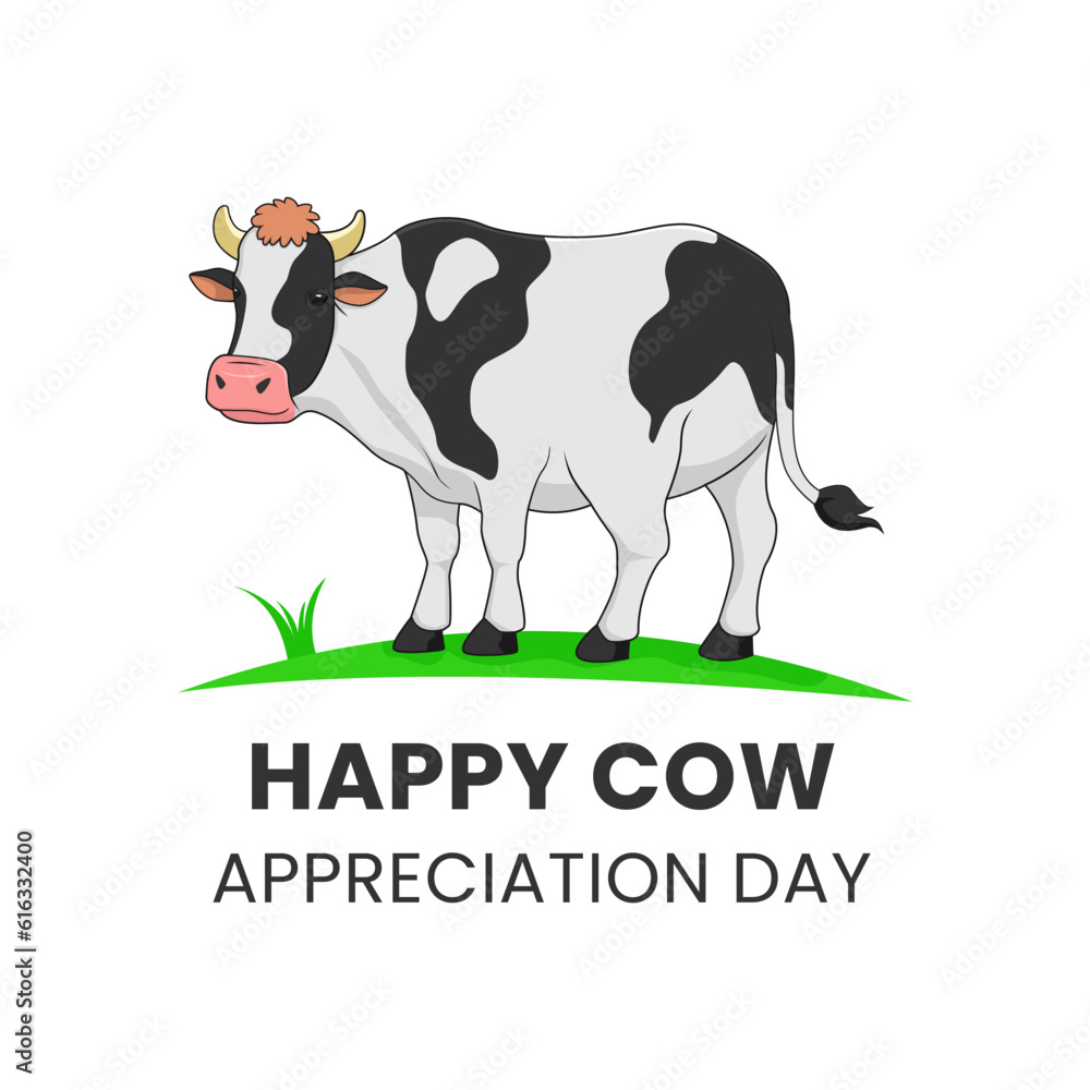 Vector Graphic of happy cow appreciation day illustration, cow cartoon isolated on white background Vector Graphic of happy cow appreciation day illustration, cow cartoon isolated on white background
