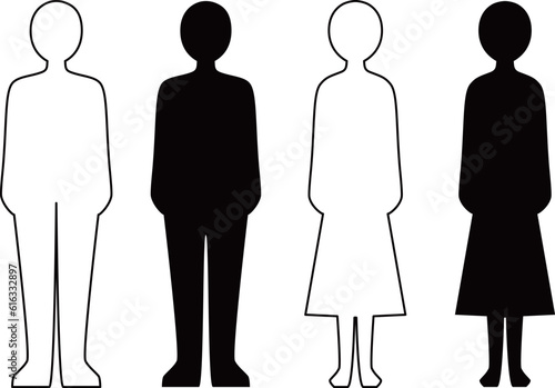 男性と女性の人型モノクロイラスト