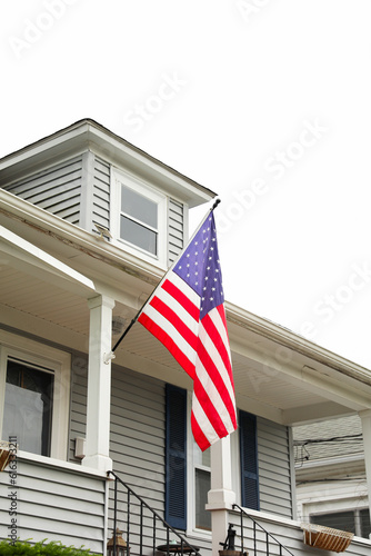 The US flag, a symbol of patriotism and freedom, waves proudly against a blue sky, embodying the spirit of American holidays like July 4th and Memorial Day