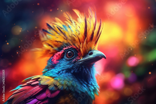 Fantastic magical bird with multicolored feathers, Generative AI © Aleksandr Bryliaev