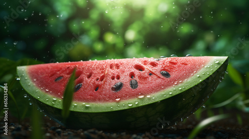 water melon on green background HD 8K wallpaper Stock Photographic Image