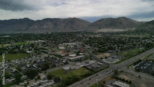 Aerial view of Brigham City on s cloudy day photo