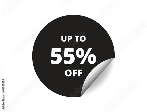 Up 55% off round sticker sign. 55% off circle sticker banner, badge symbol vector illustration