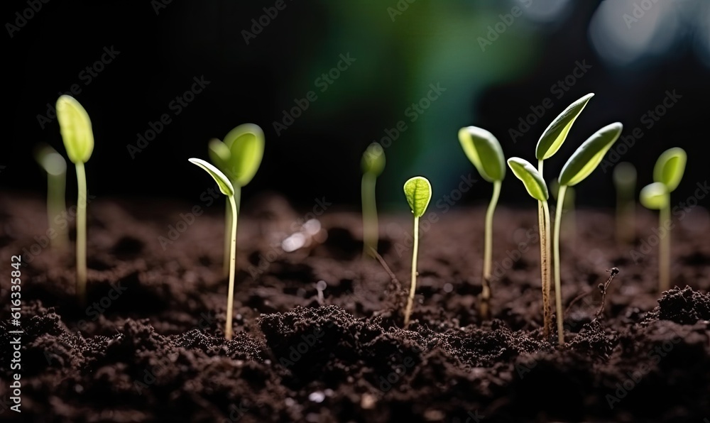 Fresh green seedlings sprouting from the soil Creating using generative AI tools Fresh green seedlings sprouting from the soil Creating using generative AI tools
