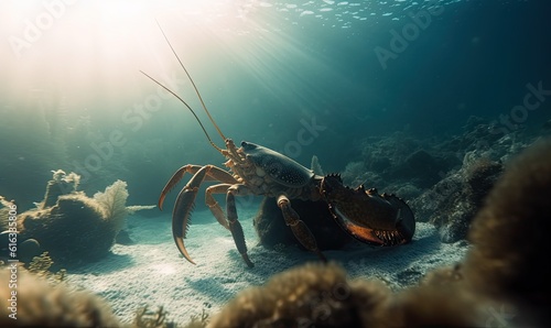 Incredible underwater close-up of a lobster showing off its unique features Creating using generative AI tools