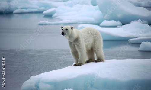 Graceful polar bear poses on the glistening glacier Creating using generative AI tools