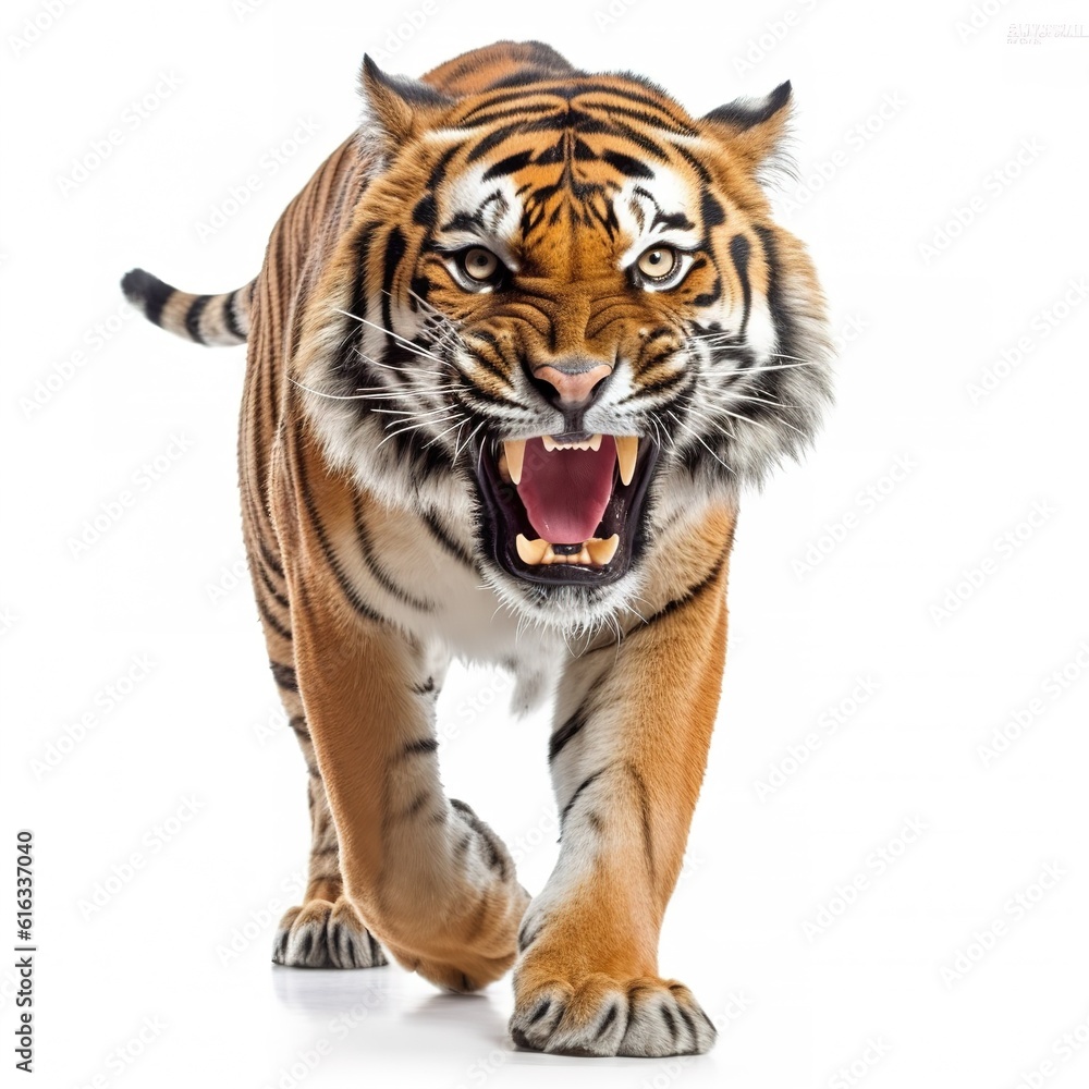 Obraz premium Predatory tiger on white background
