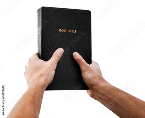 Human Praying with bible book on white background