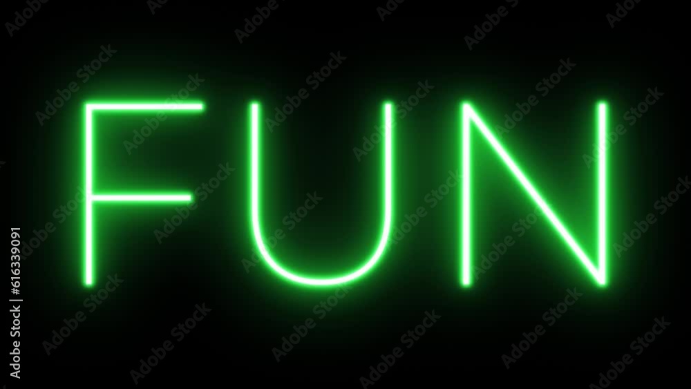 Flickering neon green glowing fun text animated black background Flickering neon green glowing fun text animated black background