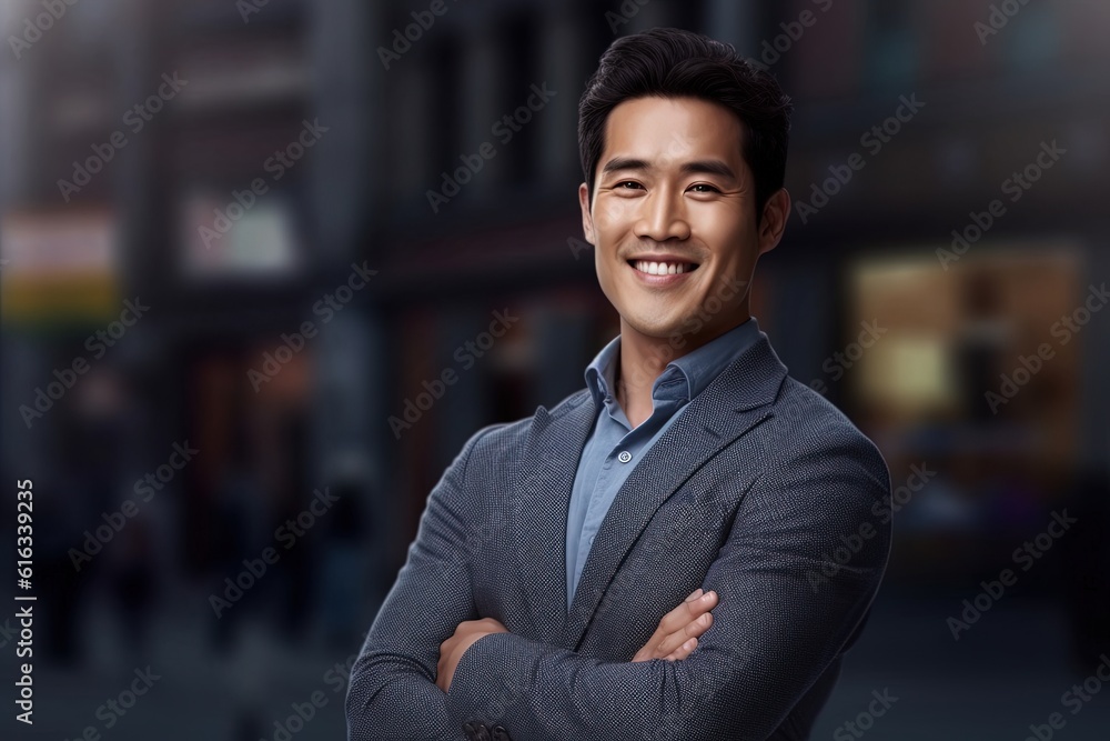 Obraz premium Portrait of a happy asian businessman smiling at the camera.Generative Ai
